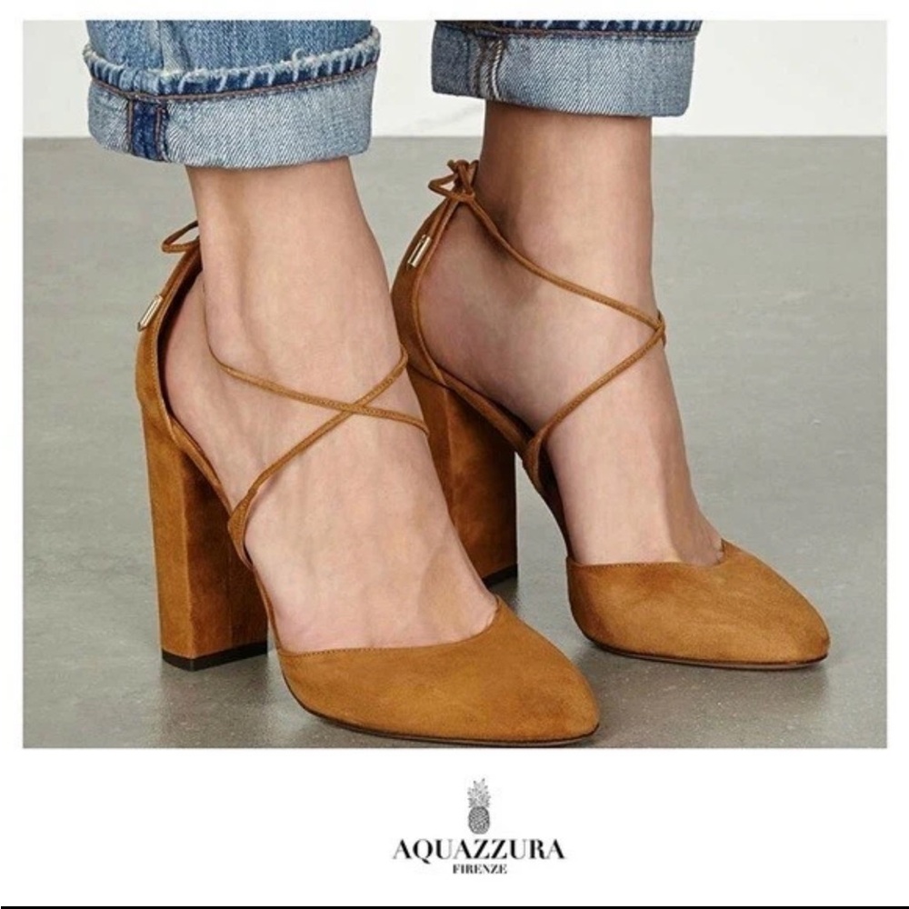 Aquazzura Karlie in Suede Cognac (Camel Brown/Tan)